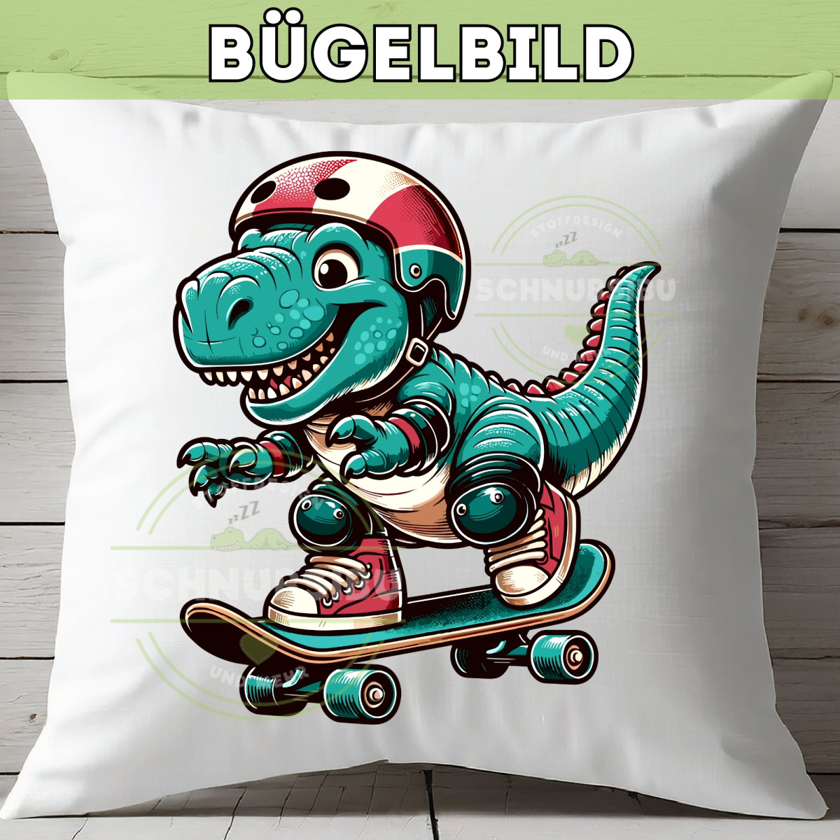 Bügelbild T-Rex auf Skateboard